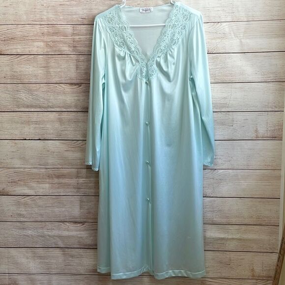 VINTAGE VANITY‎ FAIR GOWN AND ROBE SET IN MINT GREEN - Picture 1 of 12
